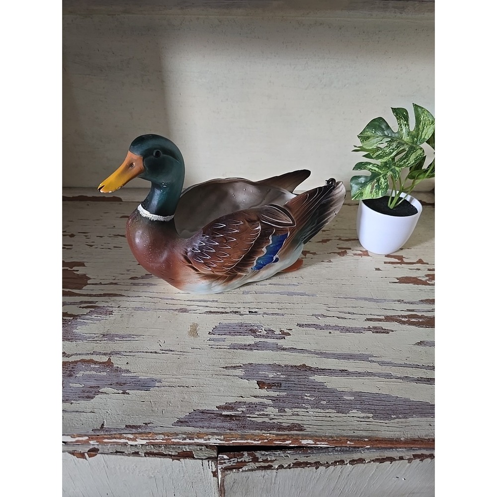Vtg 1962 Napco Mallard Duck Planter C5427 Hand Painted Ceramic MCM Cabin Deco 8"